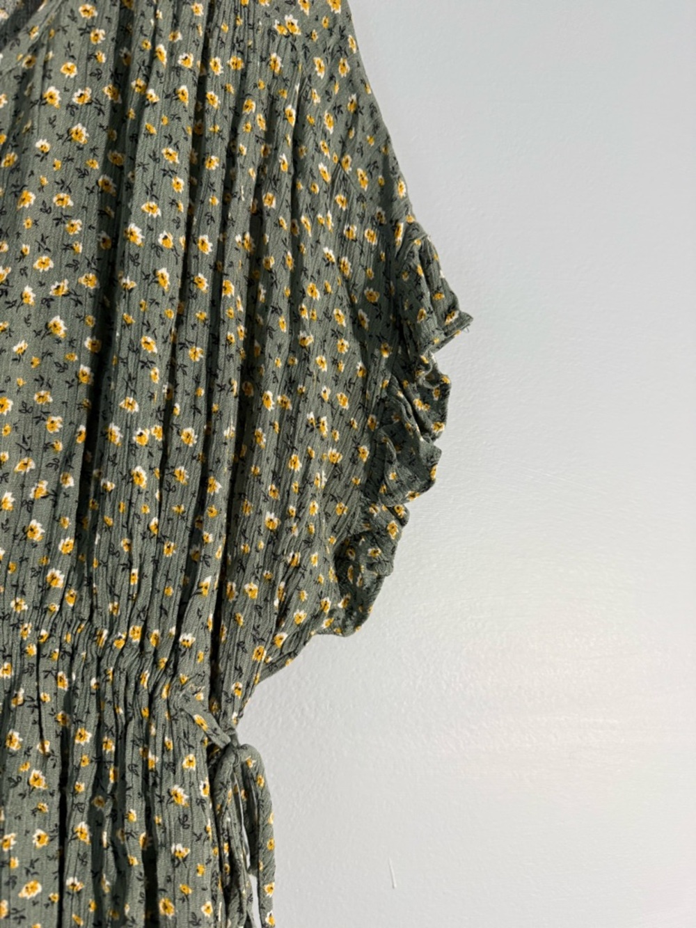 Olive Floral Button-Front Tie-Waist Dress - Picture 5 of 6